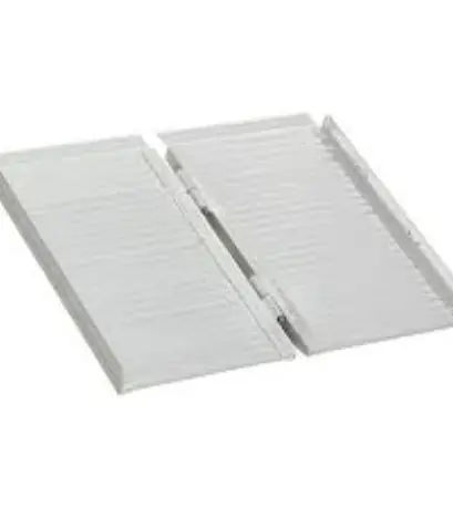 A white plastic board with two pieces of paper on it.